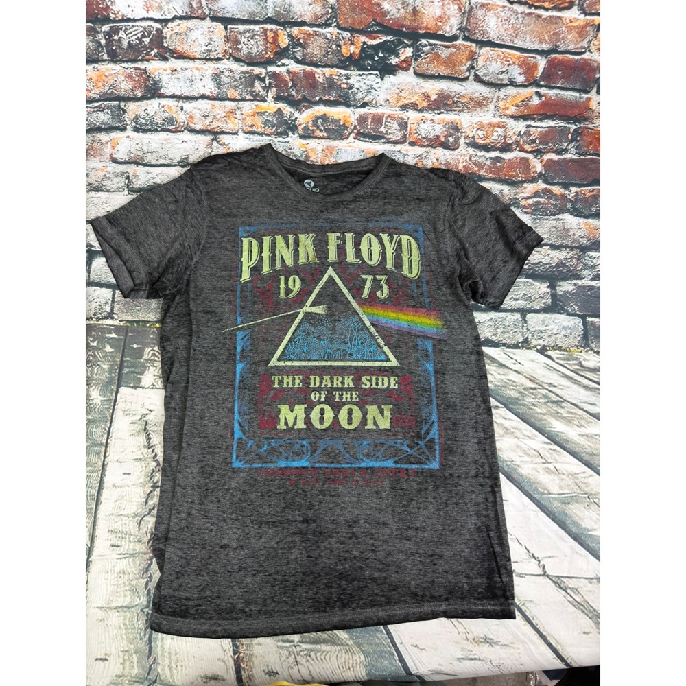 Liquid Blue Pink Floyd Dark Side of the Moon Graphic T-Shirt Charcoal Large